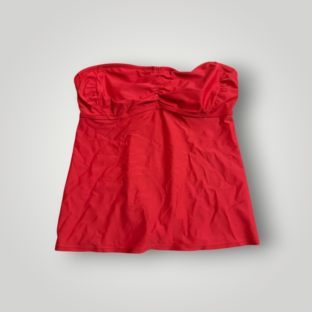 Athleta Tankini Top Women 38 D/DD Red Ruched Bandeau Cutout Back Swimwear Beach